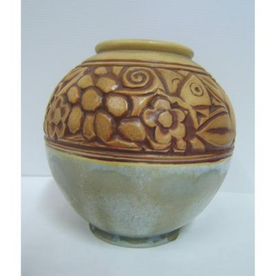 Boule Gres Crystal Vase Mougin Ventrillon Nancy France 172j Art Deco