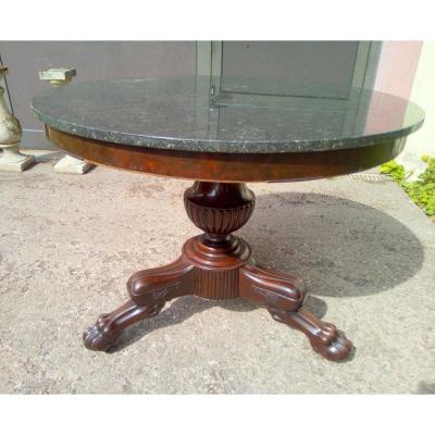 Round Pedestal Foot Central 3 Claws Feet Napoleon III Mahogany Veneer Marble Top