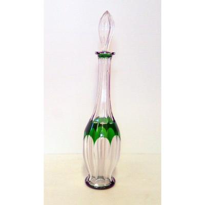 Crystal Overlay Decanter Emerald Green Model Harcourt Baccarat France