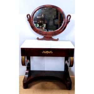 Hairdresser Swan Neck. Empire. Mahogany. XIXth 1 Drawer Marble Top