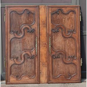 2 Solid Oak Cabinet Doors XVIIIth Louis XV Style Ideal For Closet