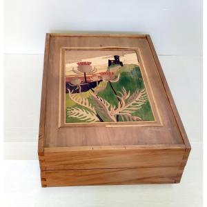 Old Game Box Backgammon Thistle Chateau Haut Koenigsbourg Art Nouveau Marquetry