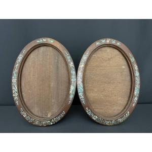 Pair Of Oval Wooden Frames With Mother-of-pearl Inlays, Vietnam, Late 19th – Early 20th Century