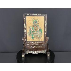 Chinese Hardwood Table Screen Inlaid With Mother-of-pearl, 19th Century