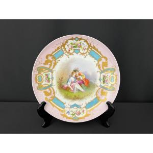 French Porcelain Plate, Hand-painted Romantic Design