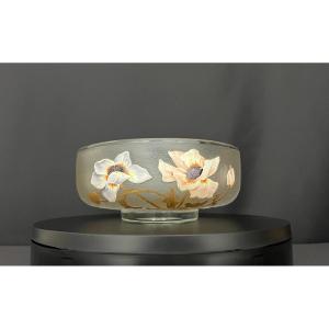 Art Nouveau Enamelled Frosted Glass Bowl - Legras, Montjoye Saint-denis