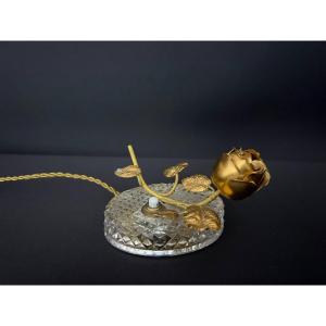 Flower Pink Vintage Mood Lamp, Glass And Gilded Metal