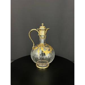 Cut Crystal Ewer With Gilded Decoration And Gilded Silver Mounting