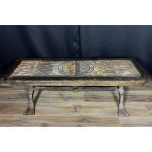 Coffee Table By J. G. Picard - Ceramic, Wood And Forged Metal