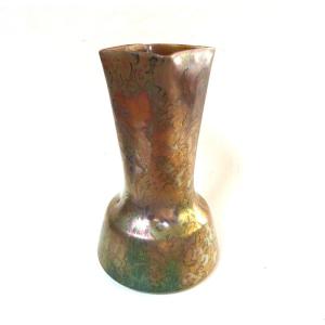 Clément Massier Rare Iridescent Art Nouveau Vase With Iris Decor