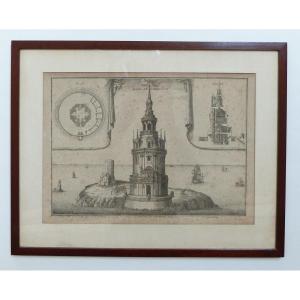 Rare Engraving Of The Cordouan Lighthouse From 1705 Engraved By Coquart And Published By Nicolas De Fer