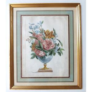 Jacques Vauquer Engraving Coloring Vase Of Flowers XVIIth