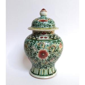 Kangxi Chinese Famille Verte Porcelain Vase, 19th Century Style