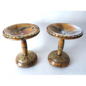 Pair Of Art Deco Yellow Siena Marble And Bronze Casserole Cups