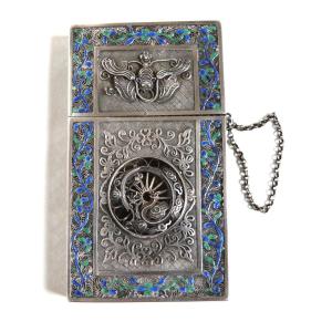 Solid Silver And Enamel Card Case China 19th Century Qing Silver Card Case