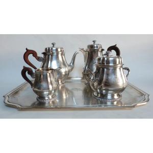 Aucoc Et Vabre Selfish Tea And Coffee Service In Solid Silver With Coat Of Arms Early 20th Century