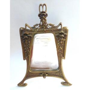Georges Leuleu Rare Art Nouveau Bronze Table Mirror