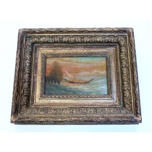 Oil On Canvas Orientalist XIXth Caïque On The Boshore