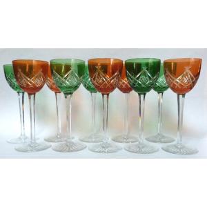 Baccarat Set Of 10 Roemer Glasses Crystal Double Color Early 20th Century
