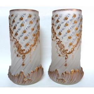 Pair Of Art Nouveau Vases Maintenon Shape Legras Saint Denis Enameled Glass