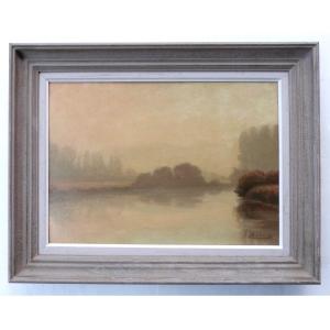 Emmanuel Aubain Oil On Panel Landscape And Mists Circa 1920