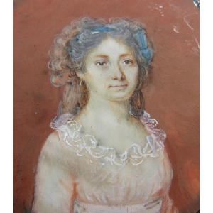 Miniature Portrait Of A Woman End Of The 18th Century Beginning Of The 19th Century 