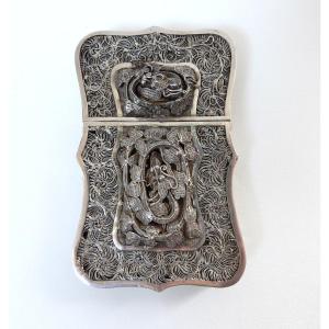 Chinese Filigree Silver Card Holder Case, 19th Century