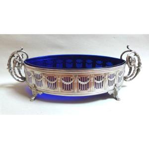 Planter Centerpiece Silver Metal And Blue Crystal Wmf Germany 19th Century Louis XVI Style