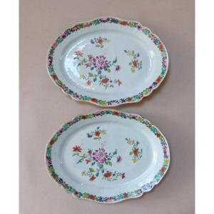 Pair Of 18th Century Chinese Porcelain Dishes, Compagnie Des Indes, Famille Rose
