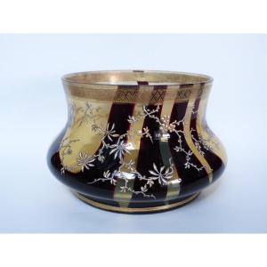 Legras Mellerio Or Bohemian Enameled Glass Vase With Japanese-style Decoration