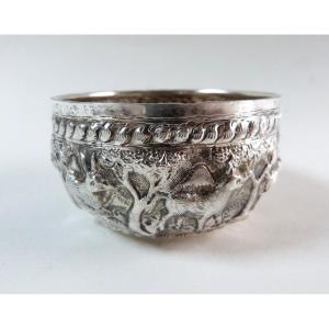 Thabeik Bowl In Burmese Silver, Late 19th And Early 20th Century, Signed