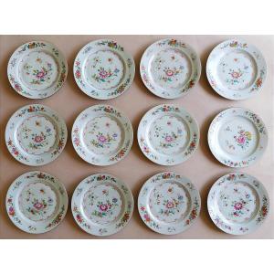 Set Of 12 Chinese Porcelain Plates, Compagnie Des Indes, 18th Century