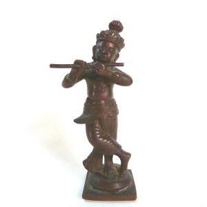 Bronze Statuette Of South India Krishna Playing The Flute, 19th Century