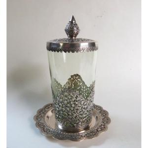 Vietnam Indochina Covered Goblet In Solid Silver And Glass Early 20th Century