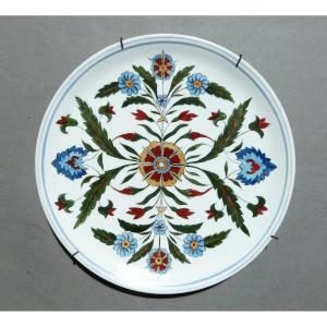 Large Porcelain Dish With Iznik-inspired Decor Dated 1887