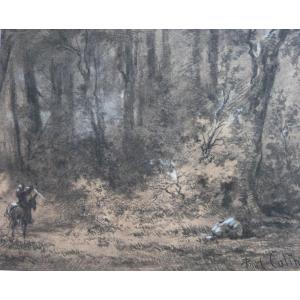 Paul Colin Drawing Animated Landscape Forest Rider 19th Century Normandy Yport 