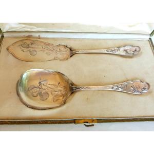Art Nouveau Solid Silver Ice Cream Serving Cutlery