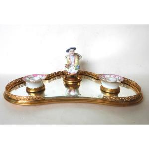 Boin Taburet Porcelain And Gilt Bronze Inkwell, Late 19th Century