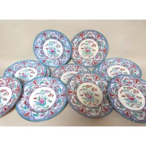 William Brownfield Set Of 11 Large Ironstone Plates With Japanese Decor 