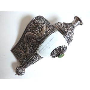Shankha Tibetan Buddhist Conch Shell Silver Mount 