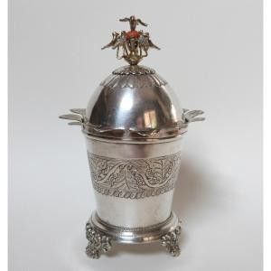 Solid Silver Sugar Bowl Box Maghreb Tunisia Ottoman Empire 19th Century 
