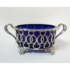 19th Century Solid Silver And Crystal Sugar Bowl 