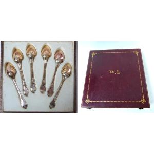 Massat 6 Vermeil Sterling Silver Teaspoons In Original Leather Case 