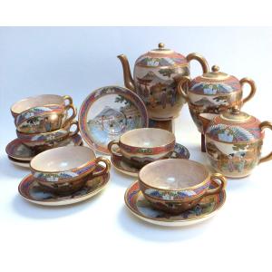 Satsuma Ceramic Tea Set From Japan, Early 20th Century 