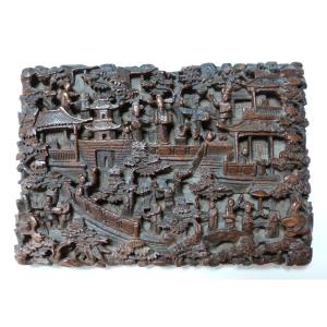 Carved Wooden Panel, Chinese Cantonese Work, 19th Century