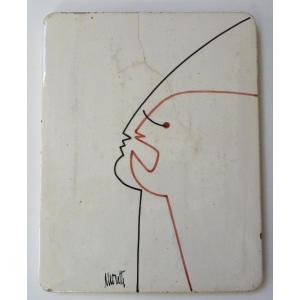 Raymond Moretti Ceramic Plaque From The Jean Cocteau Period, Dated 1964
