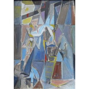 Jean Ekiert, Descent From The Cross, Oil On Panel, Mid-20th Century