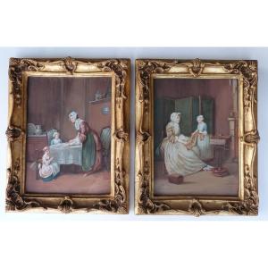 Magden After Chardin, A Pair Of Gouaches, Late 19th Century