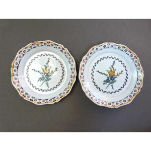 Pair Of 18th-century Earthenware Plates Attributed To La Rochelle 