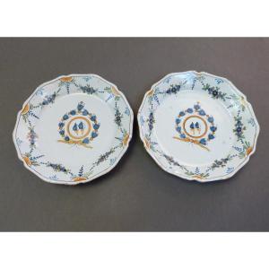 Pair Of 18th-century Nevers Earthenware Plates, Signed 